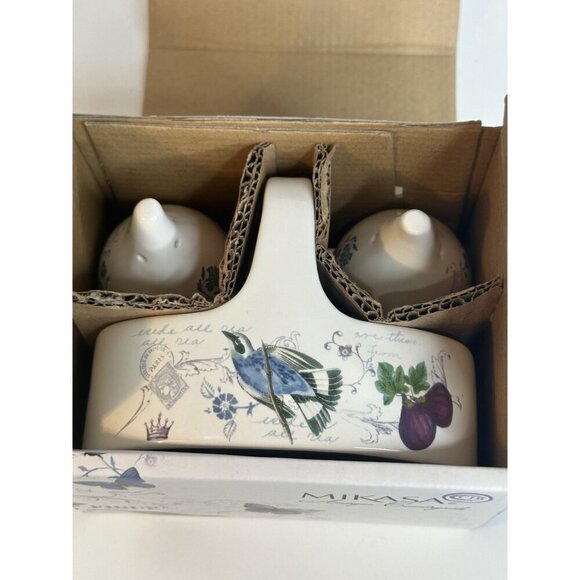 NEW Mikasa Antique Countryside Salt & Pepper Set With Caddy - Picture 3 of 12